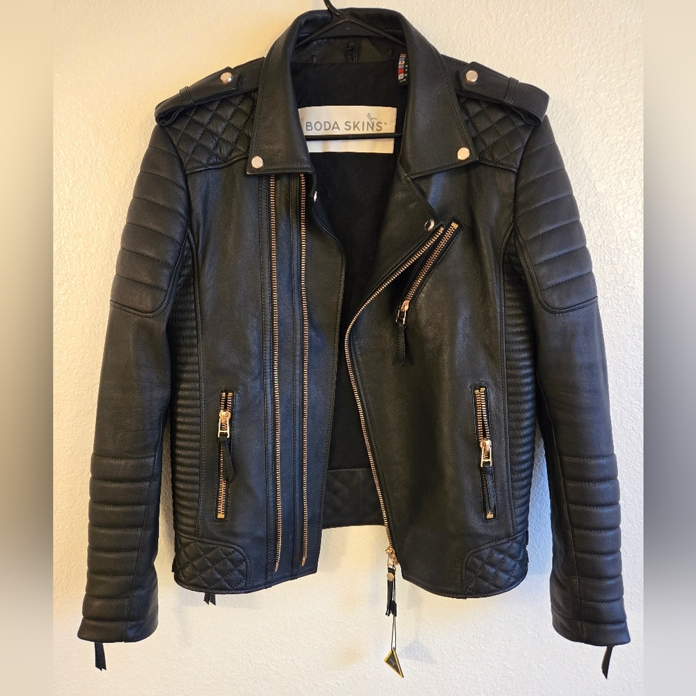 Boda Skins Jacket Genuine Leather Black Women's Size xs
